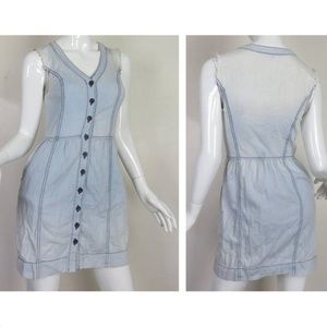 Sleeveless Jean Dress with Pockets Button Front